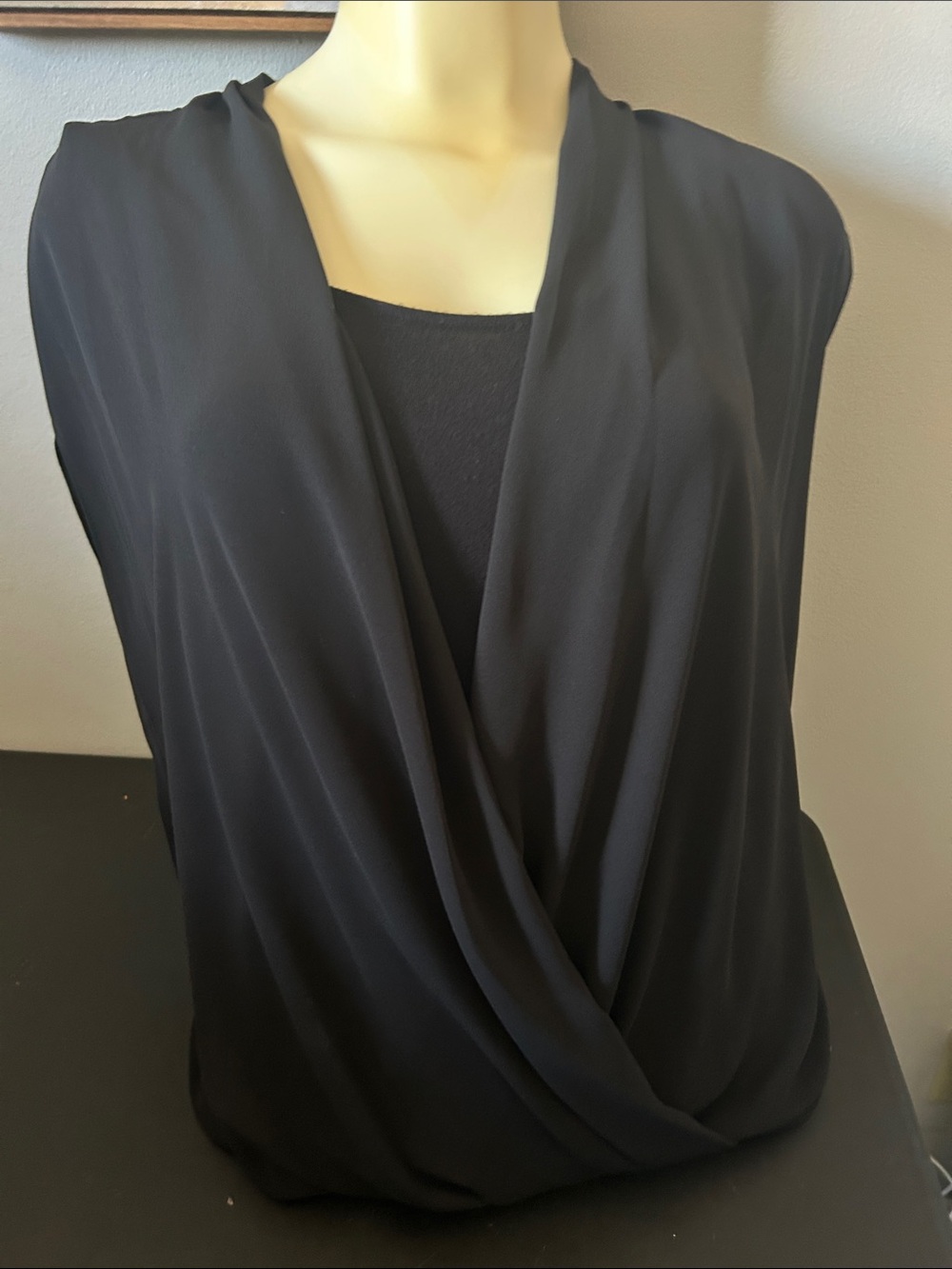 Tahari Black Draped Surplice Camisole Top